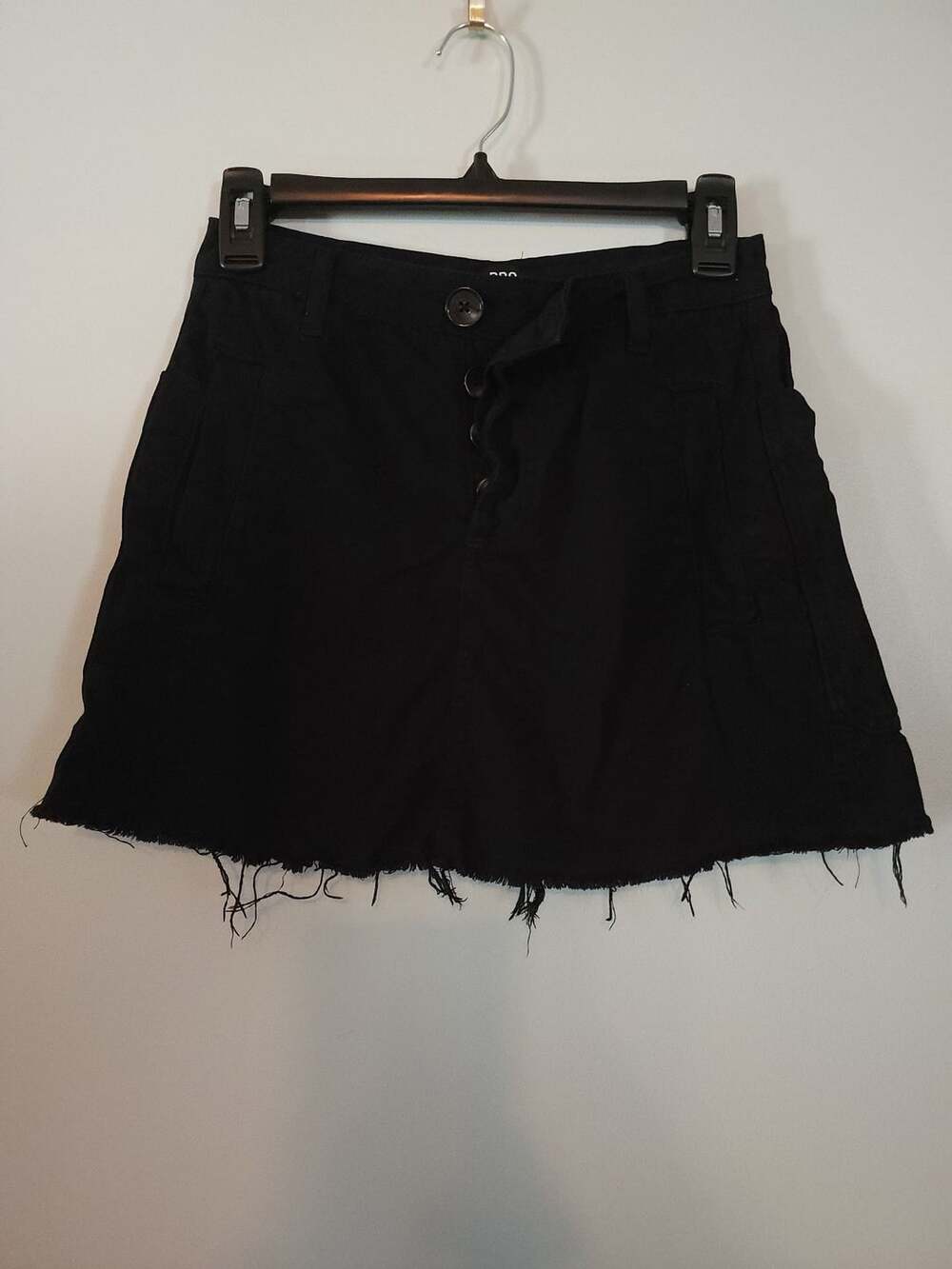 BDG Urban Outfitters Black Button-Fly Raw Hem Denim Mini Skirt